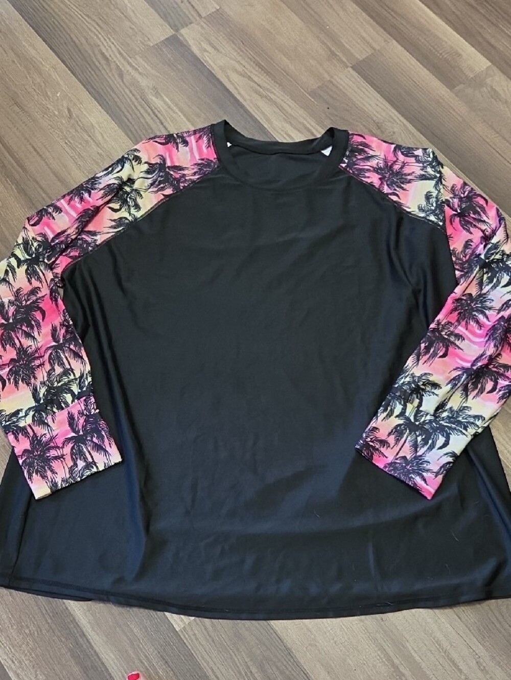 Surfing Swim Top Size 4X Raglan Floral Long Sleeve Black Shirts Rash Guard - Picture 2 of 4